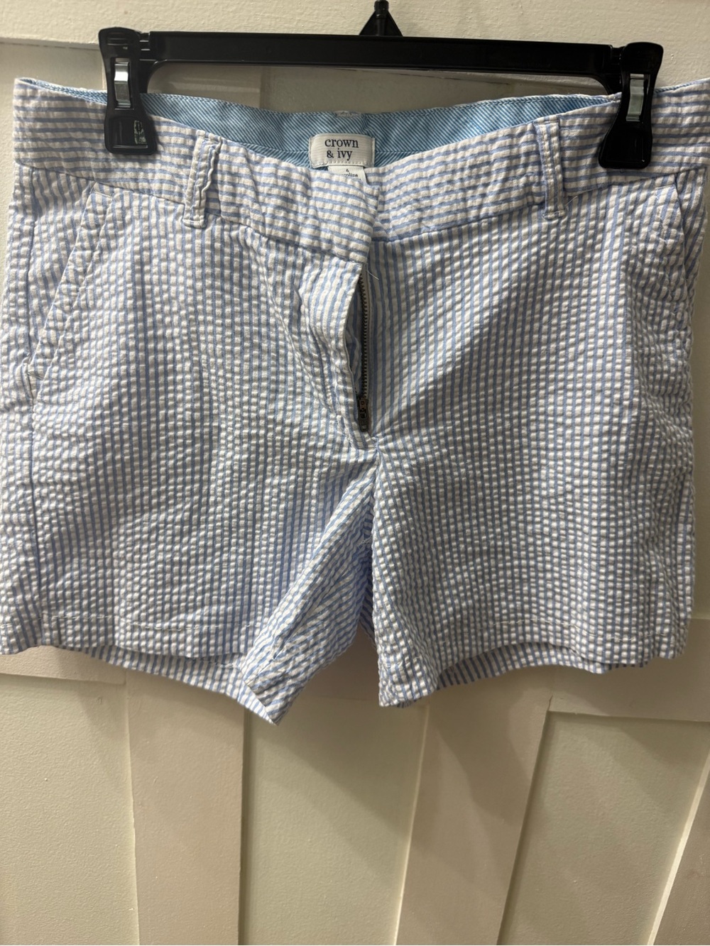 crown & ivy Blue and White Striped Seersucker Shorts